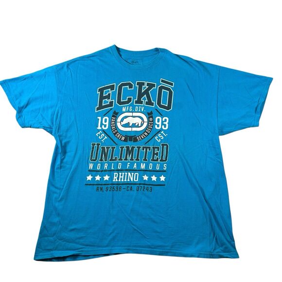 Ecko Unltd Rhino Graphic Shirt Men’s XXL Blue World Famous Giant Logo Y2K Grunge - Picture 2 of 8